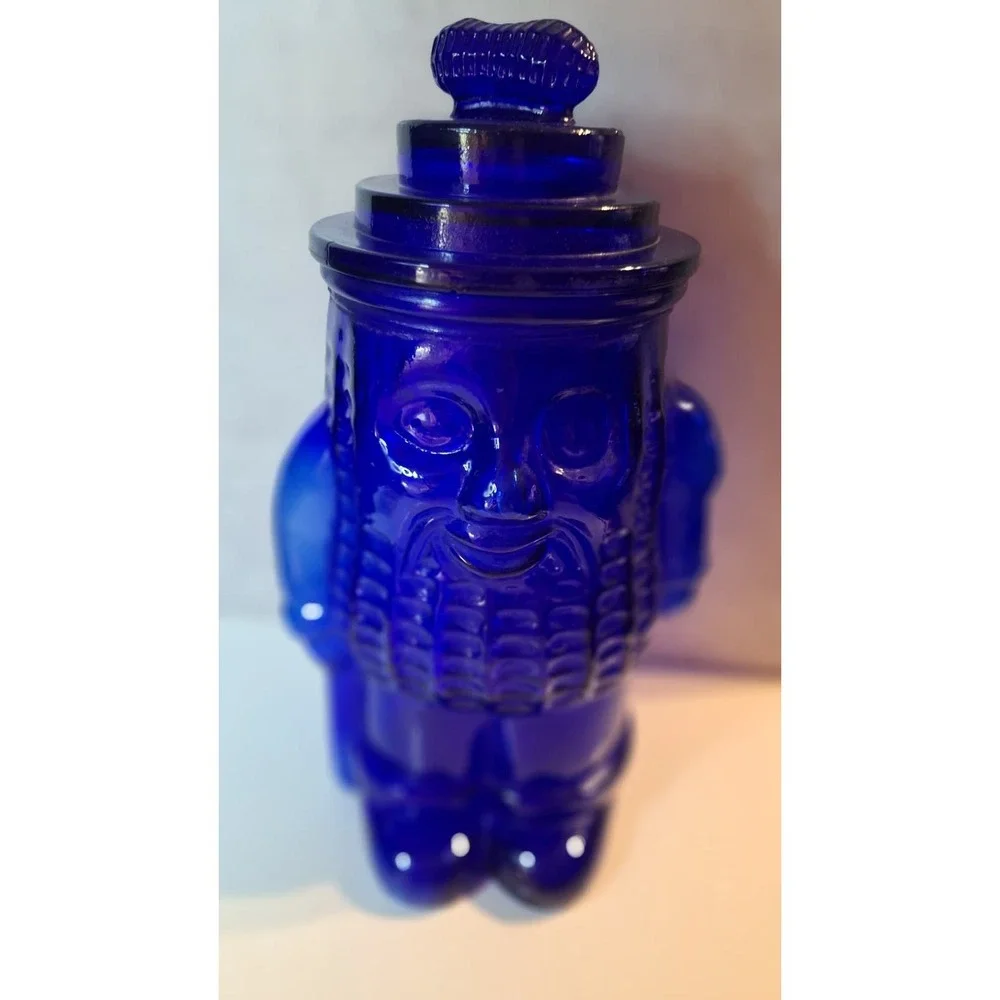 Vintage Planters Mr. Peanut Cobalt Blue Glass Cookie Jar with Lid 13 Inch USA